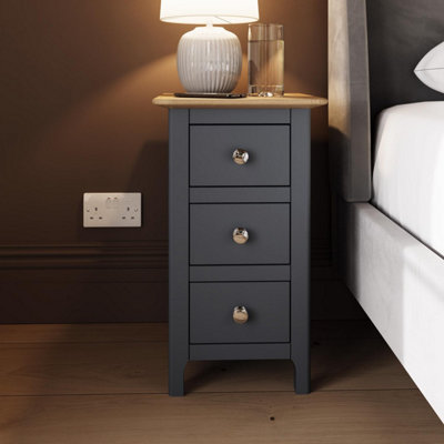 FWStyle Oak 3 Drawer Slim Bedside Table - Blue - Image 8