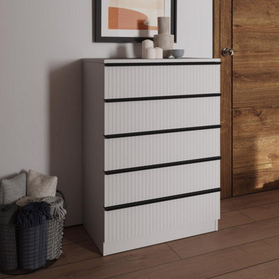 Fwstyle Ripple Effect 5 Drawer Chest Of Drawers Nightstand Scalloped Fronts White