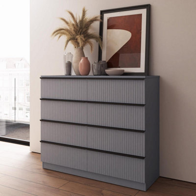 Fwstyle 8 Drawer Chest Of Drawers Ripple Scallop Effect Grey