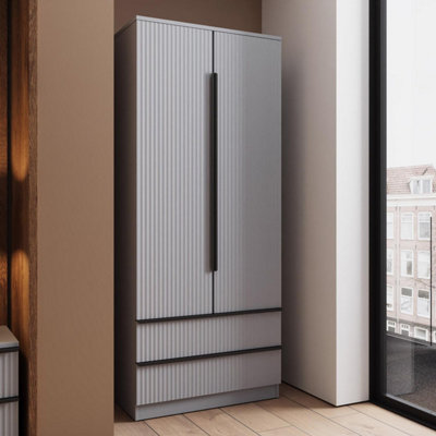 Fwstyle 2 Door Wardrobe With 2 Drawers Ripple Effect Dark/Grey