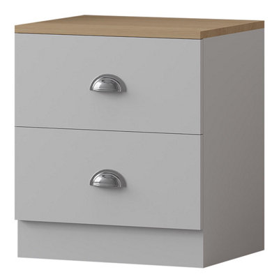 Fwstyle Matt 2 Drawer Bedside Table Cabinet Oak Top Nightstand White
