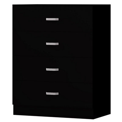 Fwstyle Black 4 Drawer Chest Of Drawers Metal Handles Scratch Resistant
