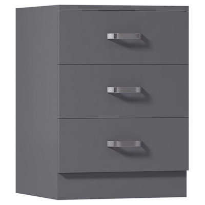 B&Q -  Grey 3 Drawer Chest Of Drawers Metal Handles Scratch Resistant