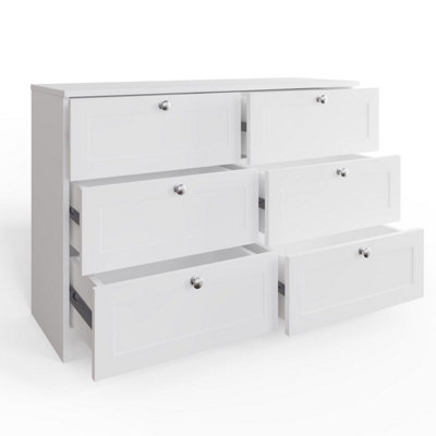 Fwstyle 6 Drawer Chest Of Drawers Panelled Bedroom Furniture White