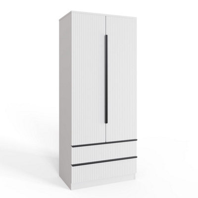 Fwstyle 2 Door Wardrobe With 2 Drawers Rippled Scalloped Effect White