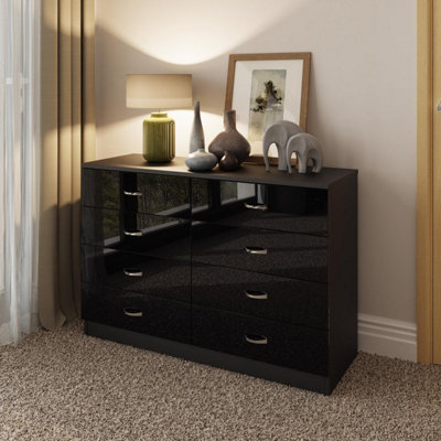 Fwstyle Black Gloss 8 Drawer Chest Scratch Resistant Furniture from B&Q