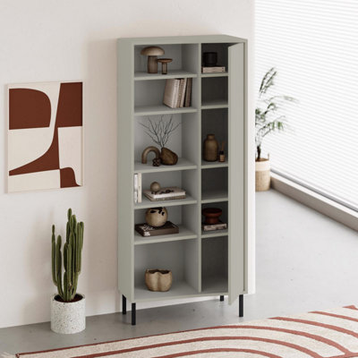 Fwstyle Modern 5 Tier Curved Ash Green Bookshelf Storage Unit from B&Q