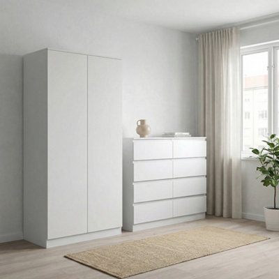 Fwstyle 2 Door Double Wardrobe Push Open White
