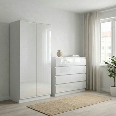Fwstyle Gloss 2 Door Double Wardrobe Push Open White