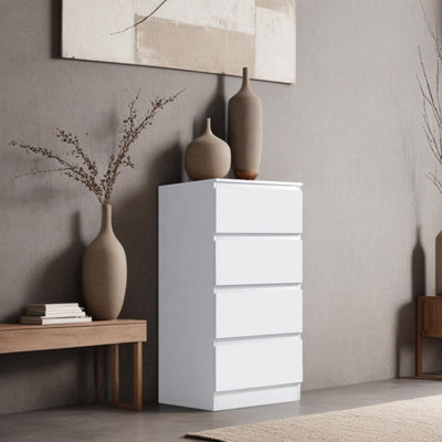 B&Q -  Stora White 4 Drawer Chest Of Drawers Tall Bedroom Furniture (H) 99 ( W) 40 (D) 40CmExtra Deep Drawers