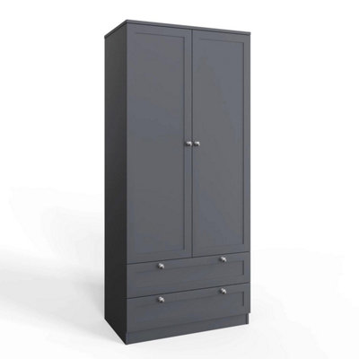 Fwstyle Matt 2 Door With 2 Drawers Wardrobe Dark/Grey