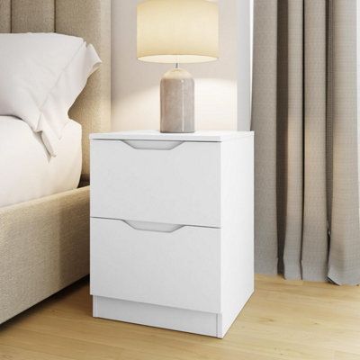 Fwstyle Luno White 2 Drawer Bedside Chest Of Drawers Nightstand (H) 54Cm (W) 40Cm (D) 40Cm Extra Deep Drawers from B&Q