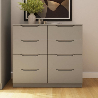 Fwstyle Luno Putty 8 Drawer Chest Recessed Handle (H) 99Cm (W) 110Cm (D) 40Cm Extra Deep Drawers from B&Q