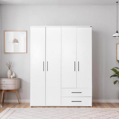 Fwstyle Unisex White 4 Door 2 Drawer Combination Wardrobe In Large - Image 5