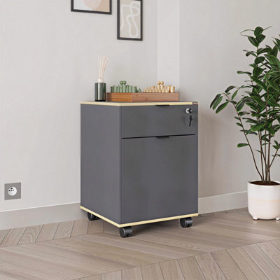 FWStyle Filing Cabinet - Mobile Storage Unit - Large - Grey - Wood - Image 8