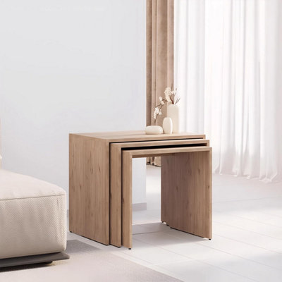 Fwstyle Nest Of 3 Oak Effect Tables Scratch Resistant