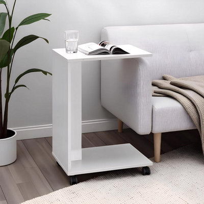 B&Q -  Matt White Mobile Sofa End Laptop Table