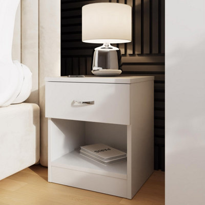 1 Drawer Night Stand Matt White Curved Metal Pull Handles Bedroom Open Shelf - Image 8