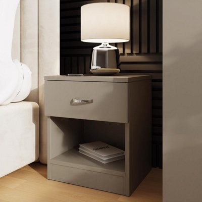 Fwstyle Promo Bedside Table Chest Of Drawers Putty Nightstand 1 Drawer Open Storage (H) 47 (W) 40 (D) 36Cm from B&Q