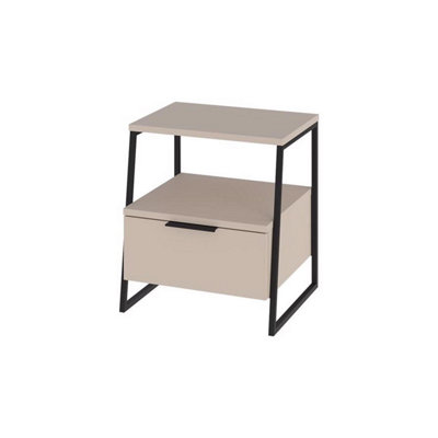 FWStyle Bedside Chest Table 1 Drawer Open Shelf Sandstone in Beige - Image 5