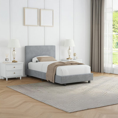 FWStyle Single Grey Linen Ribbed Upholstered Fabric Bed Frame - Image 7
