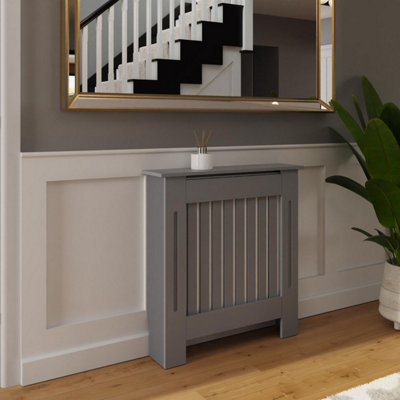 Fwstyle Vertical Slat Small Grey Radiator Cover (H) 82.3 (W) 78Cm (D) 19Cm from B&Q