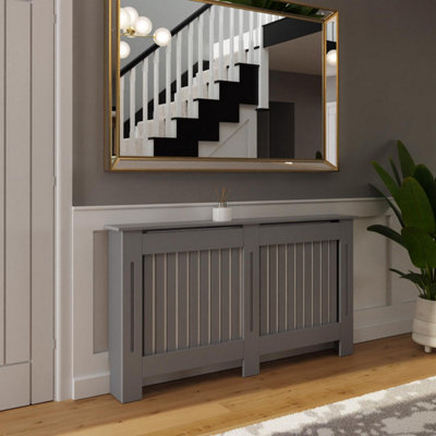 Fwstyle Vertical Slat Large Grey Radiator Cover (H) 82.3 (W) 152Cm (D) 19Cm from B&Q