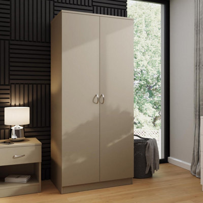 2 Door Wardrobe Matt Putty Bedroom Storage Hanging Rail Shelf Storage - Image 8