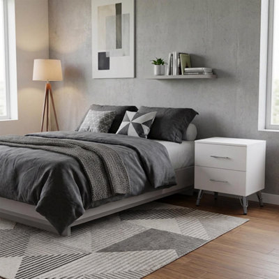 Fwstyle White Maldon Drawer Bedside Chest Table (H) 54Cm (W) 45Cm (D) 41.5Cm Size 2