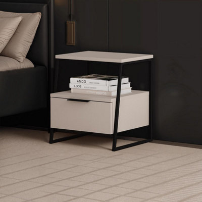 B&Q -  Sandstone 1 Drawer Bedside Table Nightstand Black Metal