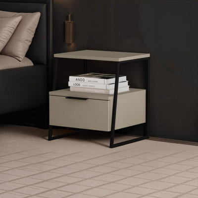 Ash Green 1 Drawer Modern Bedside Table Nightstand Black Frame - Image 6