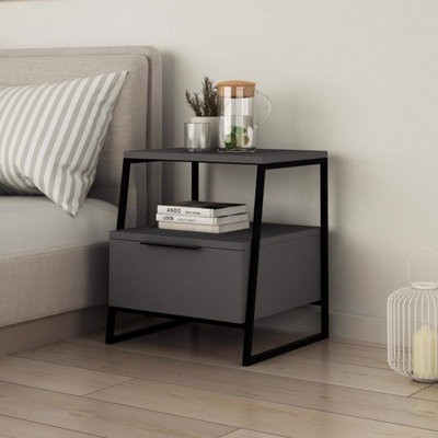 Pal Single Door Single Shelf Bedside Table - Size: Single Door, Single Shelf - Wilko Anthracite Fwstyle - Image 8