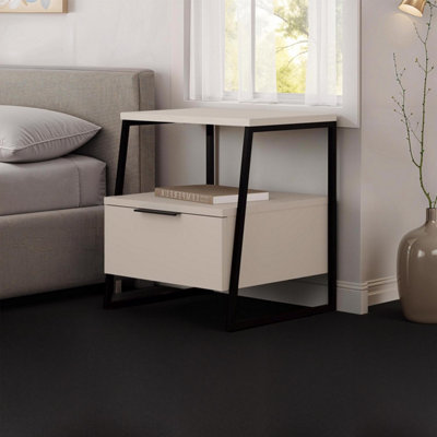 B&Q -  Sandstone 1 Door Bedside Table Nightstand Black Metal