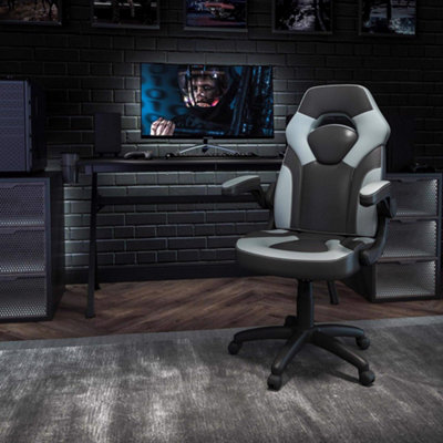 Fwstyle Black & Grey Faux Leather Racer Style Deluxe Gaming Chair