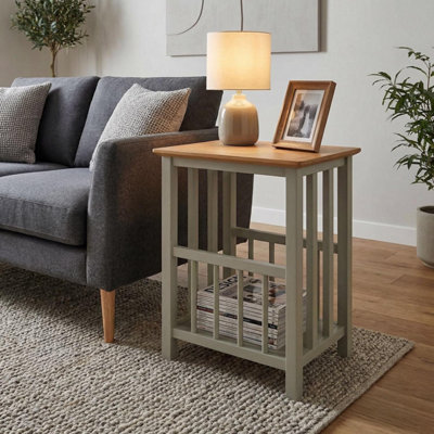 Fwstyle Taberno Sage Green And Oak Magazine Rack Table - Image 7
