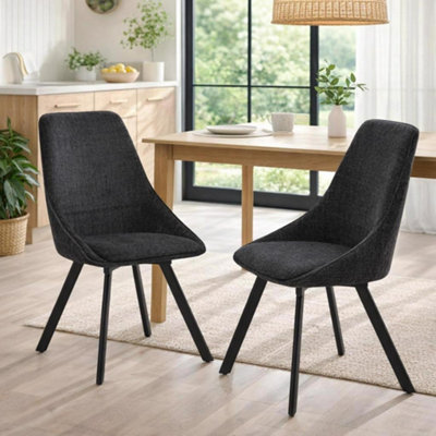 Fwstyle Myla Set Of 2 Black Chenille Upholstered 360 Degree Swivelling Dining Chairs from B&Q