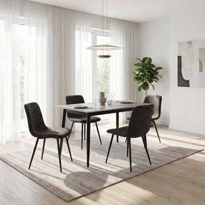 Fwstyle Unisex Grey Nova 110X60cm Sintered Stone Marble Effect Fixed Top Dining Table - Image 8