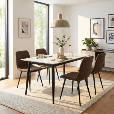 Fwstyle Nova 110X60Cm Cream Sintered Stone Marble Effect Fixed Top Dining Table