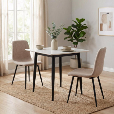 Fwstyle 70X70 Nova Cream Marble Effect Square Fixed Top Sintered Stone Dining Table from B&Q