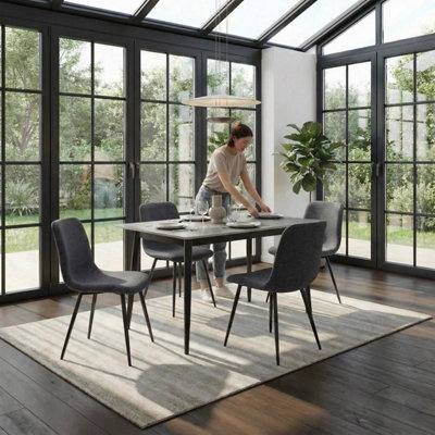 B&Q -  5 Piece Grey Marble Effect Stone Dining Table & Grey Chairs Set