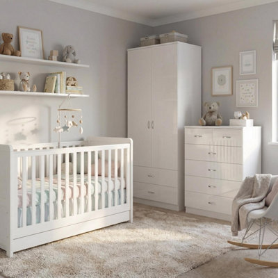 B&Q -  Chilton 2 Piece Gloss White Nursery Furniture Set2 Door 2 Drawer Combination Wardrobe6 Drawer Chest Of Drawers