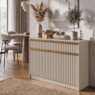 B&Q -  Lania 2 Door 2 Drawer Beige Scalloped Hallway Sideboard Storage Unit (H) 77 (W) 110 (D) 40Cm
