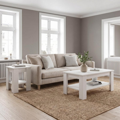 Fwstyle Promo Lamp & Coffee Table White Living Room Furniture Set