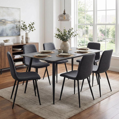 Fwstyle Monaco Grey Sintered Stone 7 Piece Dining Table Set With 6 Grey Upholstered Dining Chairs from B&Q