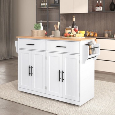 Btm Kitchen Island On Wheels Drop Leaf Serving Trolley With Storage Interchangeable Wheels And Solid Wood Feet from B&Q