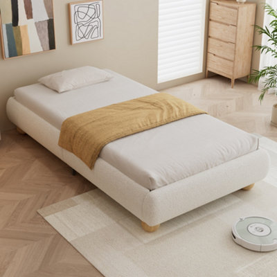 Btm 3Ft Single Upholstered Bed 90X190Cm With Boucle Fabric Sturdy Slats And Soft Headboard Beige from B&Q