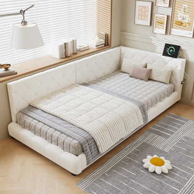 Btm 3Ft Single Upholstered Bed With Side Rails Dual Headboards Boucle 90X190Cm Beige from B&Q