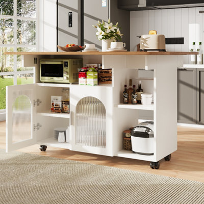 Btm Kitchen Island With Storage Removable Serving Trolley Wood Grain Dining Trolley White from B&Q