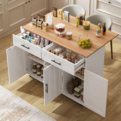 Btm Kitchen Island On Wheels With Drop Leaf Adjustable Shelves Storage Cabinet And Drawers Serving Trolley from B&Q