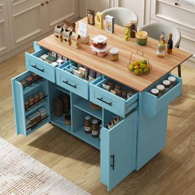Btm Kitchen Island On Wheels Large Serving Cart With Drop Leaf Worktop Storage Drawers from B&Q